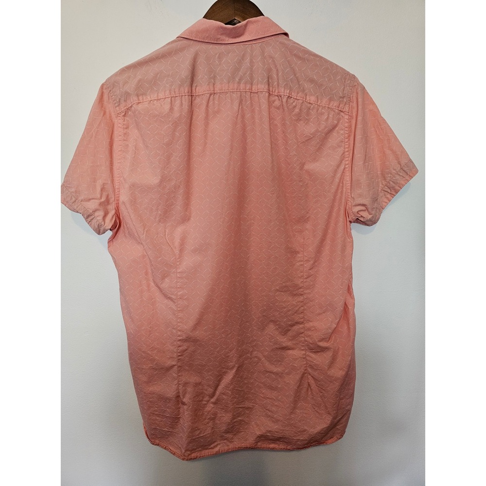 SummerCoastal Kenneth Cole Button Down Shirt Men L Salmon Geometric Short Sleeve - Picture 2 of 6